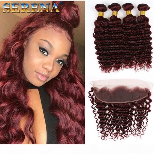 burgundy 99j deep wave hair 4 bundles with lace frontal 13x4 9a grade deep curly human hair extension with bundles with ear to ear frontal, Black;brown
burgundy 99j deep wave hair 4 bundles with lace frontal 13x4 9a grade deep curly human hair extension with bundles with ear to ear frontal, Black;brown