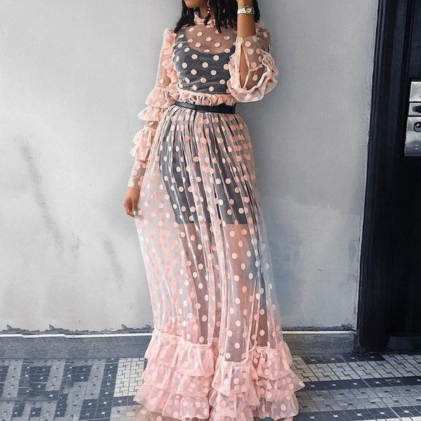 pink see through mesh dress sheer polka dot long sleeve plus size high waist sweet ruffle women club party long dress fall lj201203, White;black
pink see through mesh dress sheer polka dot long sleeve plus size high waist sweet ruffle women club party long dress fall lj201203, White;black