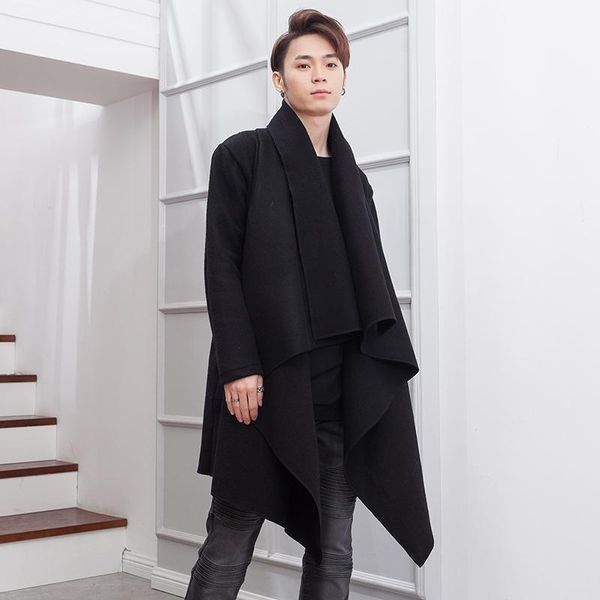 men's woollen coat autumn/winter british tweed coat medium length loose irregular cardigan trend1, Black
men's woollen coat autumn/winter british tweed coat medium length loose irregular cardigan trend1, Black