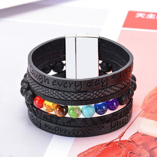 2020 multilayer buddhism wrap leather 7 chakra bracelet women healing balance lava reiki stone bracelet spiritual gift -04, Black
2020 multilayer buddhism wrap leather 7 chakra bracelet women healing balance lava reiki stone bracelet spiritual gift -04, Black