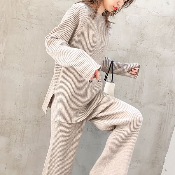 2021 2 feminine pieces set of solid o-neck split in a pit knitting pullover nightgown long elastic waistband women's pants suit dl7n, Gray
2021 2 feminine pieces set of solid o-neck split in a pit knitting pullover nightgown long elastic waistband women's pants suit dl7n, Gray
