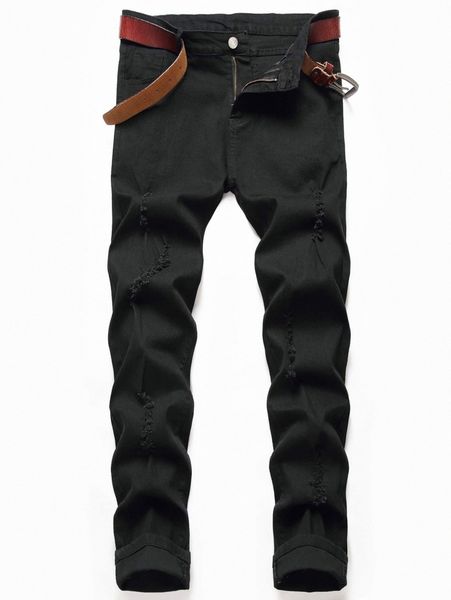 romwe guys ripped zip fly jeans v5hq#, Blue