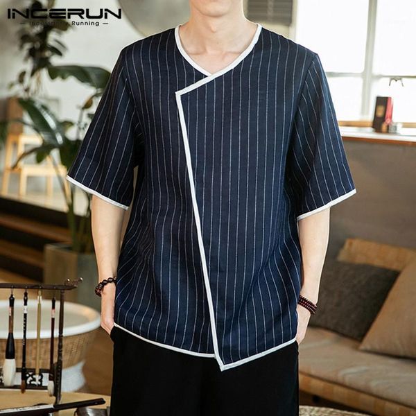 men's casual shirts 2021 summer men striped short sleeve v neck camisa man vintage loose shirt fashion blusas hombre chemise plus size1, White;black
men's casual shirts 2021 summer men striped short sleeve v neck camisa man vintage loose shirt fashion blusas hombre chemise plus size1, White;black