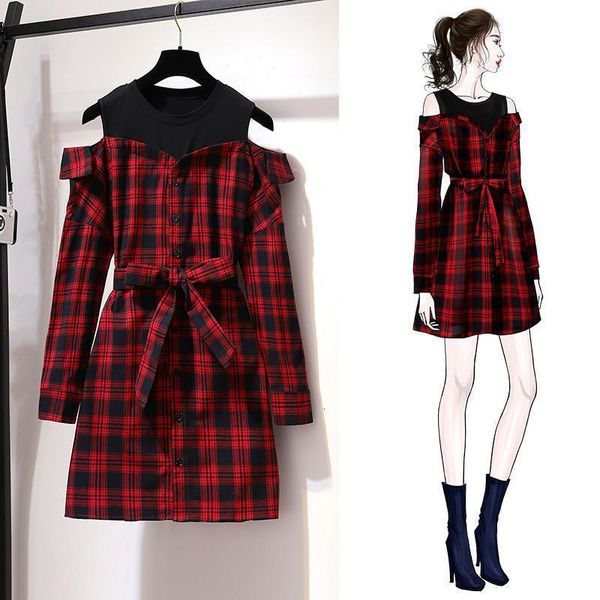 korean style cute red plaid shirt dress long sleeve with belt mini dress casual off-shoulder spring fall women dress, Black;gray
korean style cute red plaid shirt dress long sleeve with belt mini dress casual off-shoulder spring fall women dress, Black;gray