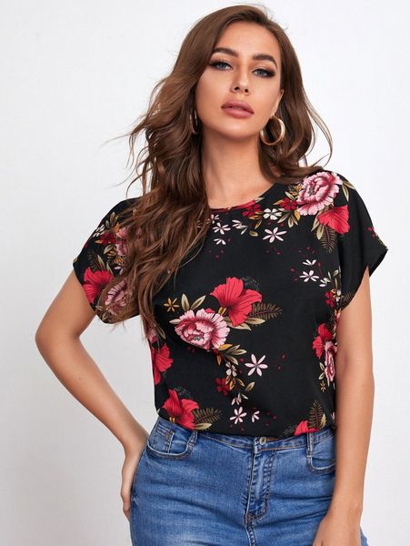 rose print dolman sleeve 18iu#, White
rose print dolman sleeve 18iu#, White