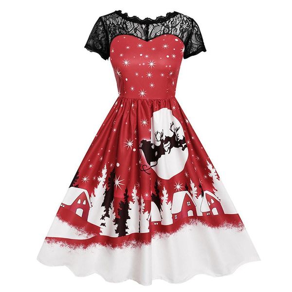women dress vintage women's vintage lace short sleeve print christmas party swing dress casual evening party dresses, Black;gray
women dress vintage women's vintage lace short sleeve print christmas party swing dress casual evening party dresses, Black;gray