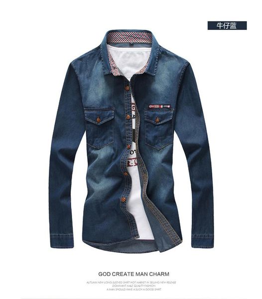 men's casual shirts 2021 blue mens long sleeve denim autumn sell well cotton shirt male large size s - 5xl, White;black