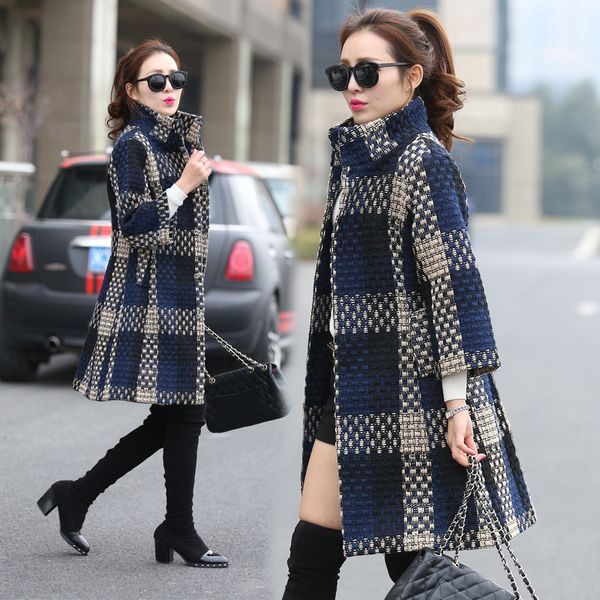 fashion plaid woolen female long section autumn winter slim slimming wild women's collar and cotton coat, Black
fashion plaid woolen female long section autumn winter slim slimming wild women's collar and cotton coat, Black