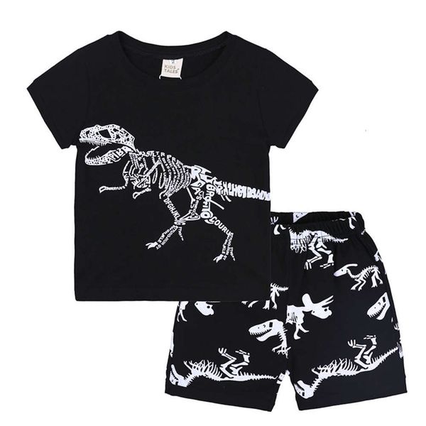 summer new children's suit two 2020 piece dinosaur boys' short sve pajamas, Blue;red