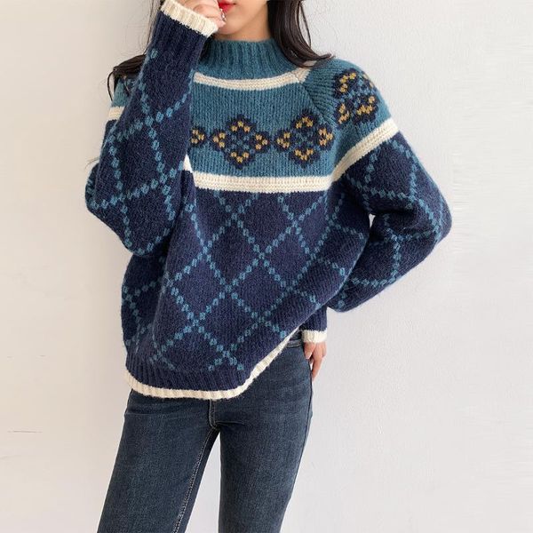 winter women's causal oversize shirt mock neck sweater diamond plaid outer wear new lazy style bottom coat sweater1, White;black
winter women's causal oversize shirt mock neck sweater diamond plaid outer wear new lazy style bottom coat sweater1, White;black