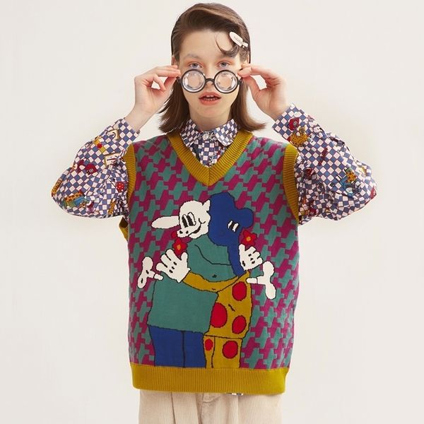 fall and winter new design harajuku playful women loose sweater vneck sleeveless knitted vest pullover sweaters cotton y201128, White;black
fall and winter new design harajuku playful women loose sweater vneck sleeveless knitted vest pullover sweaters cotton y201128, White;black