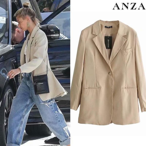 anza women casual blazer with single button long sleeve outwear jacket femme cream coat1, White;black
anza women casual blazer with single button long sleeve outwear jacket femme cream coat1, White;black