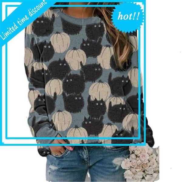 women long mouths halloween nice fall loose party around the neck pumpkin black cat printed reef clothing, White
women long mouths halloween nice fall loose party around the neck pumpkin black cat printed reef clothing, White