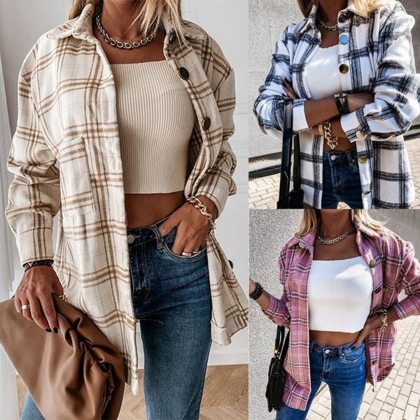 2021 coat women plus size ladies long sleeve young loose casual retro single breasted plaid turndown collar shirt jacket#351, White
2021 coat women plus size ladies long sleeve young loose casual retro single breasted plaid turndown collar shirt jacket#351, White