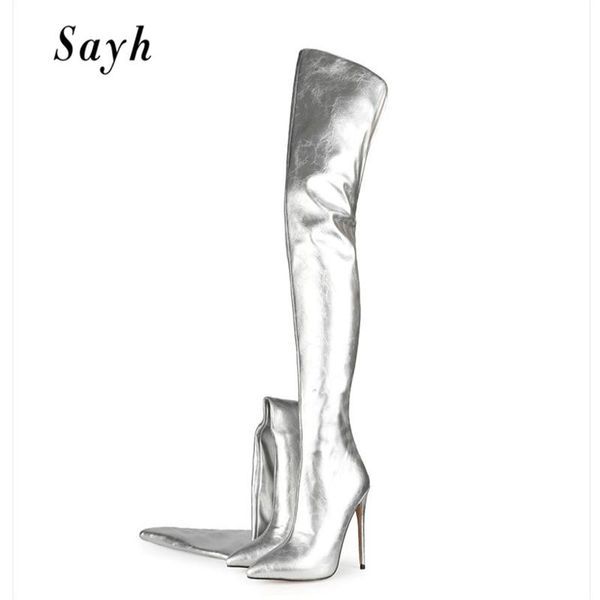 boots 12cm winter woman silver over the knee high pointy toe boot women's zipper genuine leather runway shoes size plus, Black
boots 12cm winter woman silver over the knee high pointy toe boot women's zipper genuine leather runway shoes size plus, Black