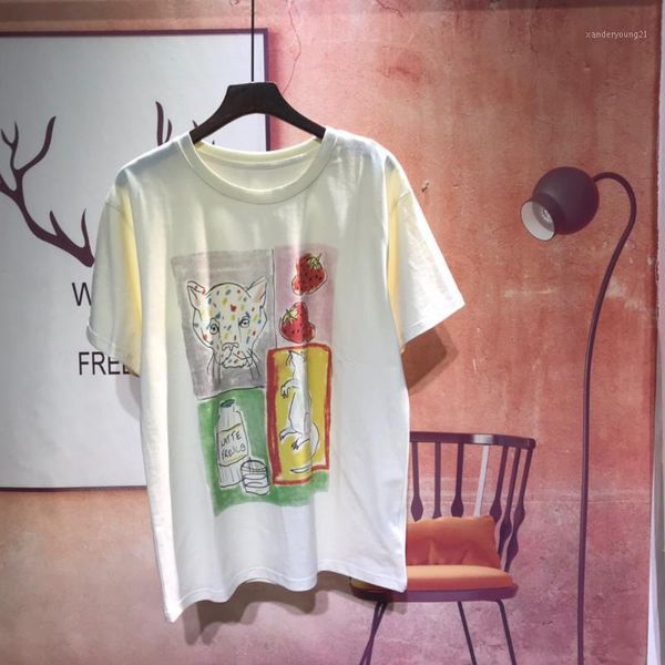 women's t-shirt big bird brand 2021 spring summer strawberry leopard mouse hand-drawn sketch cartoon letters women's loose t-shirt, White
women's t-shirt big bird brand 2021 spring summer strawberry leopard mouse hand-drawn sketch cartoon letters women's loose t-shirt, White