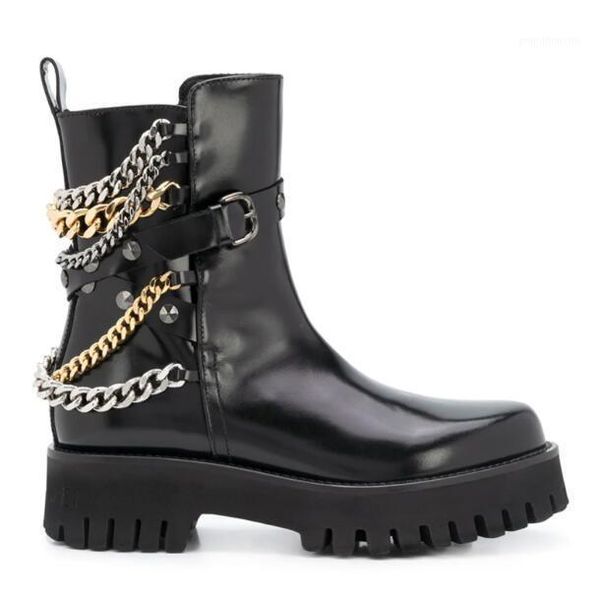 boots woman british style metal sliver gold chains lady cow leather round toe thick sole platform outfit short boots1, Black
boots woman british style metal sliver gold chains lady cow leather round toe thick sole platform outfit short boots1, Black
