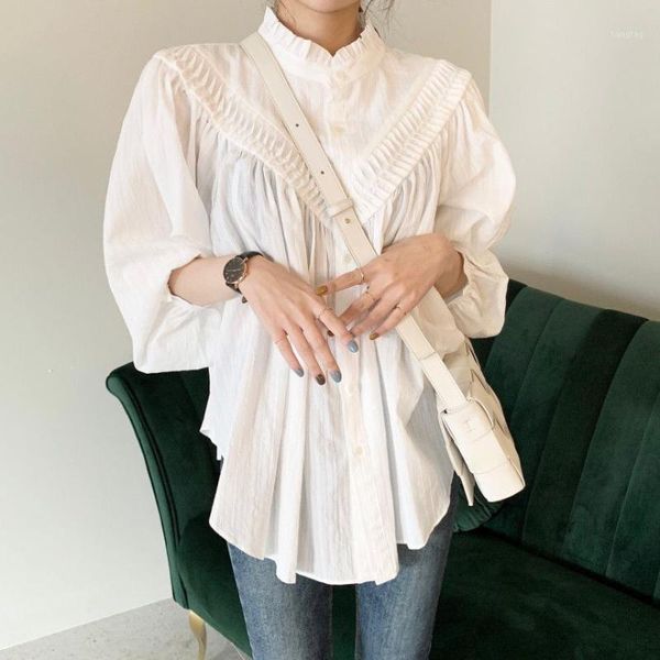 french style retro design ruched hem solid color shirt women puff sleeve princess blouse chemise femme blusa mujer1, White
french style retro design ruched hem solid color shirt women puff sleeve princess blouse chemise femme blusa mujer1, White
