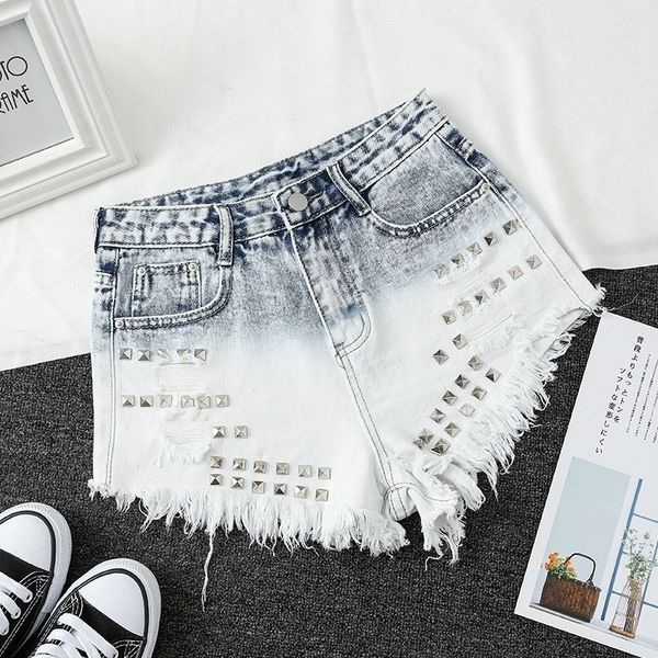womens light blue gradient denim shorts trendy raw edged rivets high waist jeans female wild fashion mini cowboy shorts new d341 y200403, White;black
womens light blue gradient denim shorts trendy raw edged rivets high waist jeans female wild fashion mini cowboy shorts new d341 y200403, White;black