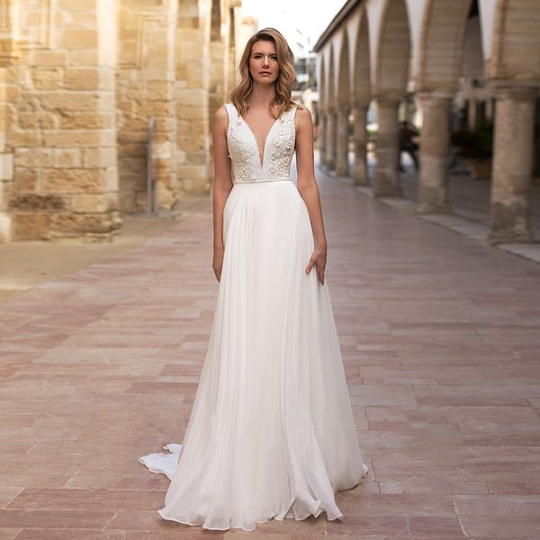 2021 new chiffon beach wedding es sleeveless v neck applique a line summer boho bridal gown plus size robe de mariage lrdl, White
2021 new chiffon beach wedding es sleeveless v neck applique a line summer boho bridal gown plus size robe de mariage lrdl, White