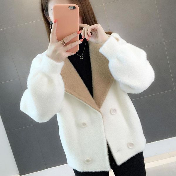 spring 2020 ol style korean cardigan thick lapel loose women's sable sweater source, Black
spring 2020 ol style korean cardigan thick lapel loose women's sable sweater source, Black