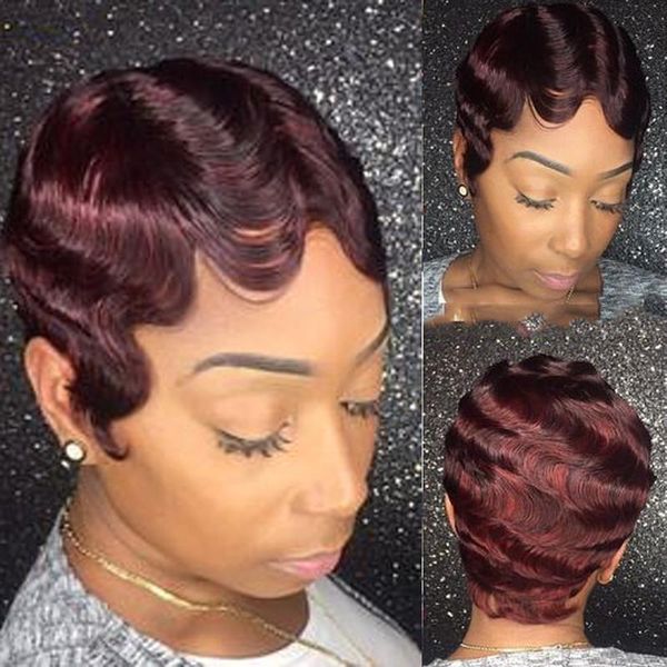 lace wigs 99j human hair machine made pixie cut for black women yellow finger wave short bob, Black;brown
lace wigs 99j human hair machine made pixie cut for black women yellow finger wave short bob, Black;brown