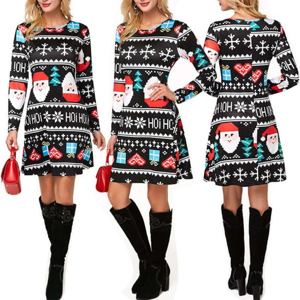 new spring 2020 and halloween autumn women's clothing christmas print long sleeve dress, Black;gray
new spring 2020 and halloween autumn women's clothing christmas print long sleeve dress, Black;gray