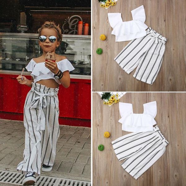 kids baby girls 2pcs outfit set ruffle crop stripe pants toddler summer clothes set, White
kids baby girls 2pcs outfit set ruffle crop stripe pants toddler summer clothes set, White