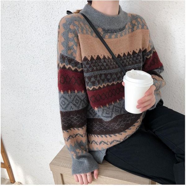 women's sweaters vintage women sweater graphics contrasting color casual o-neck long sleeve knitwear loose pullovers clothes1, White;black
women's sweaters vintage women sweater graphics contrasting color casual o-neck long sleeve knitwear loose pullovers clothes1, White;black