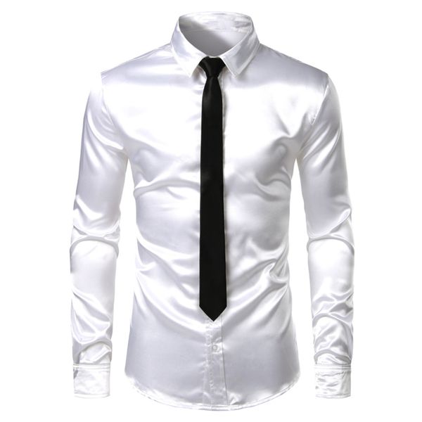 men's 2 pieces (shirt+tie) white silk satin dress shirts slim fit long sleeve button down shirt male wedding party prom chemise c1222, White;black
men's 2 pieces (shirt+tie) white silk satin dress shirts slim fit long sleeve button down shirt male wedding party prom chemise c1222, White;black
