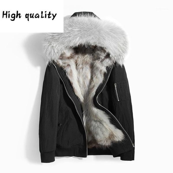parka coat real jacket for men hooded natural raccoon fur liner short winter jackets mens parkas 122981, Black 
parka coat real jacket for men hooded natural raccoon fur liner short winter jackets mens parkas 122981, Black