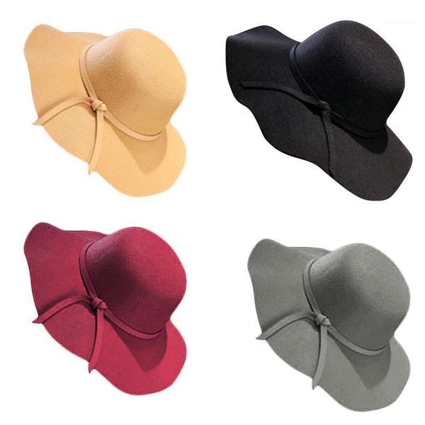 stingy brim hats solid color wool floppy hat bowknot wide dome for women female casual fedora cap1, Blue;gray
stingy brim hats solid color wool floppy hat bowknot wide dome for women female casual fedora cap1, Blue;gray