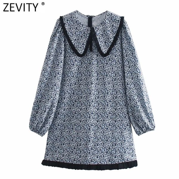 zevity new women sweet peter pan collar agaric lace patchwork printing mini dress female back zipper casual slim vestido ds4851 y0118, Black;gray 
zevity new women sweet peter pan collar agaric lace patchwork printing mini dress female back zipper casual slim vestido ds4851 y0118, Black;gray