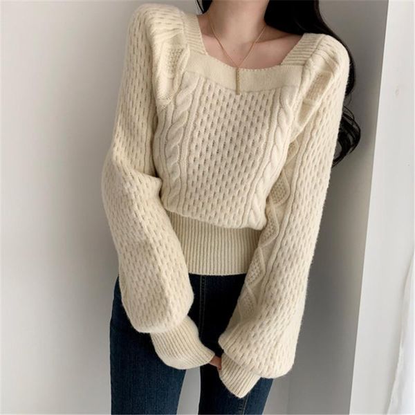 women's sweaters women sweater 2021 autumn winter square collar knitted gentle sweet elegant loose all-match casual knitwear, White;black
women's sweaters women sweater 2021 autumn winter square collar knitted gentle sweet elegant loose all-match casual knitwear, White;black