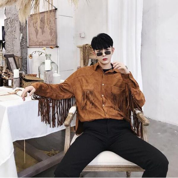 spring new men's tassel design punk hip hop jacket male casual streetwear hip hop street style coat men clothing, Black;brown 
spring new men's tassel design punk hip hop jacket male casual streetwear hip hop street style coat men clothing, Black;brown