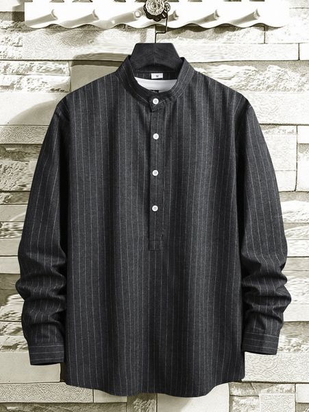 men striped mock neck half button shirt i4sy#, White;black
men striped mock neck half button shirt i4sy#, White;black