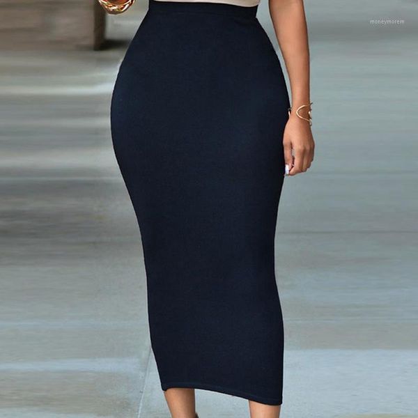skirts mid-calf casual skirt high waist bodycon for women office lady solid black grey green maxi1