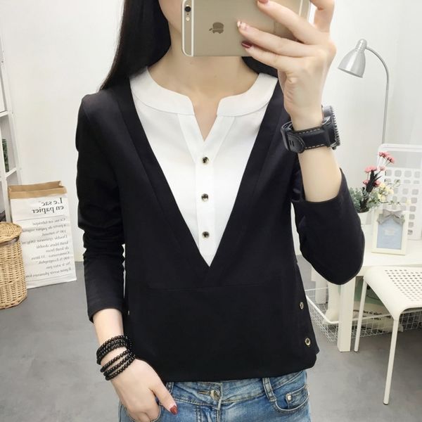 3kobp korean spring new 2020 version loose v-neck long sleeve tversatile fake two pieces shirt bottoming of autumn coat t-shirt women's, White
3kobp korean spring new 2020 version loose v-neck long sleeve tversatile fake two pieces shirt bottoming of autumn coat t-shirt women's, White