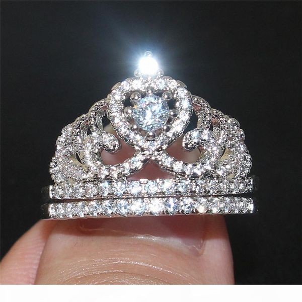 lady's 925 sterling silver luxurious crown simulated diamond jewelry engagement wedding band finger rings sets for women sz 5-10
lady's 925 sterling silver luxurious crown simulated diamond jewelry engagement wedding band finger rings sets for women sz 5-10