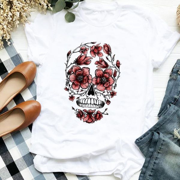 women lady floral face 90s style skull fall autumn halloween print tshirt female t tee womens shirt clothes graphic t-shirt, White
women lady floral face 90s style skull fall autumn halloween print tshirt female t tee womens shirt clothes graphic t-shirt, White