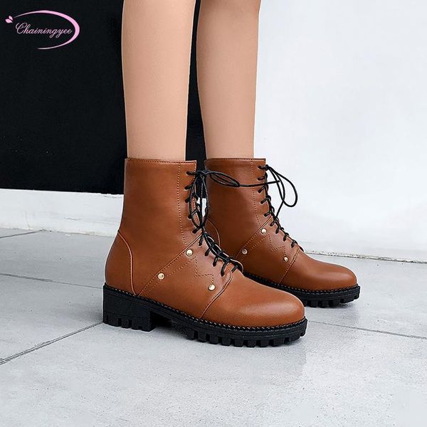 boots street style round toe ankle fashion rivets lace-up white brown black medium with thick heel riding lady shoes1
boots street style round toe ankle fashion rivets lace-up white brown black medium with thick heel riding lady shoes1