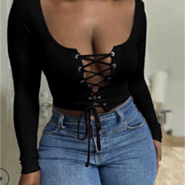 women front bandage cropped shirt solid color long sleeve low-cut for spring fall women's t-shirts, White
women front bandage cropped shirt solid color long sleeve low-cut for spring fall women's t-shirts, White