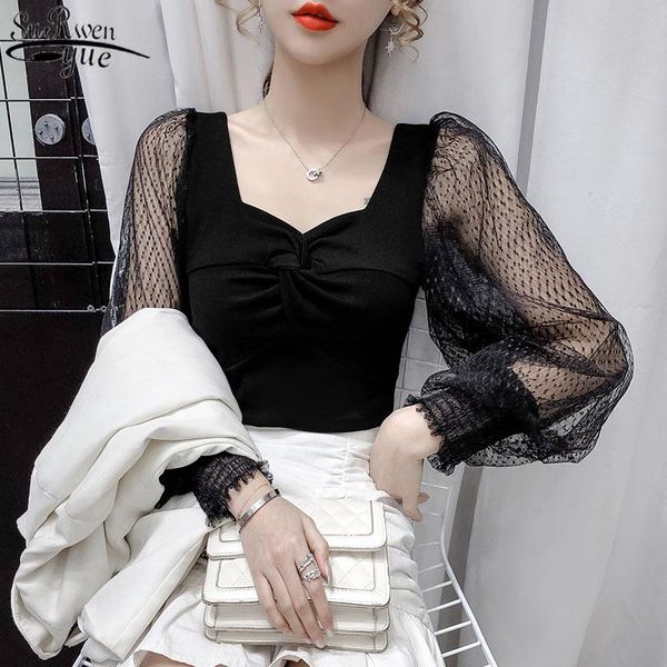 women's blouses & shirts autumn fashion polka dot mesh long sleeve see through slim blouse women 12075, White
women's blouses & shirts autumn fashion polka dot mesh long sleeve see through slim blouse women 12075, White