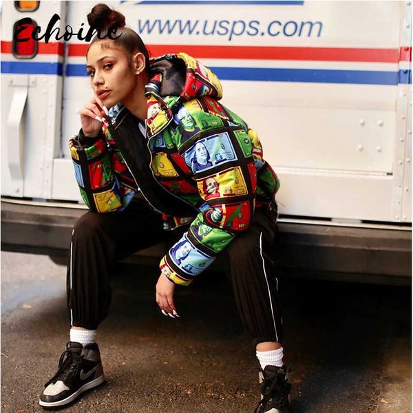 women plus size s-2xl us dollars print winter hooded bubble parkas coat outerwear fashion cropped puffer down warm coats 201016, Black
women plus size s-2xl us dollars print winter hooded bubble parkas coat outerwear fashion cropped puffer down warm coats 201016, Black