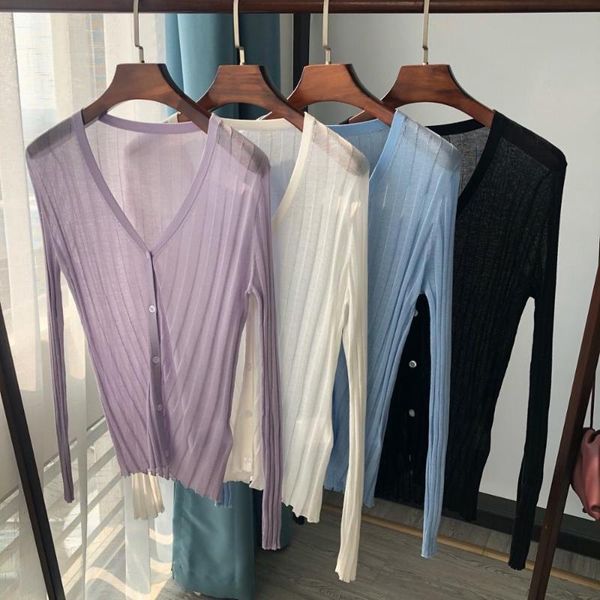 2020 new thin knitted women cardigan v-neck stripes micro perspective sweater slim single-breasted coat outwear knitwear top, White
2020 new thin knitted women cardigan v-neck stripes micro perspective sweater slim single-breasted coat outwear knitwear top, White