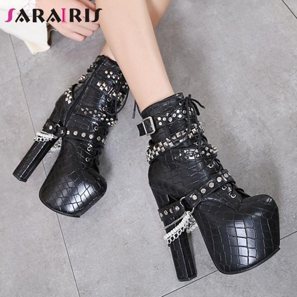 sarairis female street platform boots punk rivet decorating boots women super high heels ankle motorcycle shoes woman, Black
sarairis female street platform boots punk rivet decorating boots women super high heels ankle motorcycle shoes woman, Black