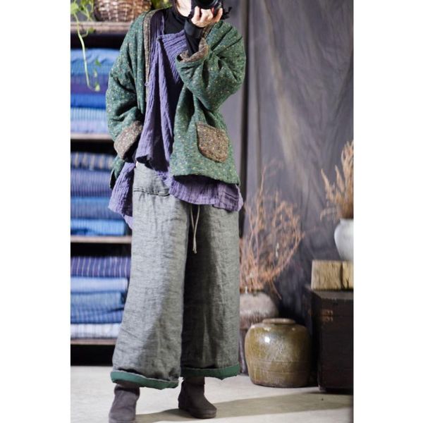 wide leg women pants cotton linen coton padded 2021 winter original loose elastic drawstring pockets thick women trousers, Black;white
wide leg women pants cotton linen coton padded 2021 winter original loose elastic drawstring pockets thick women trousers, Black;white
