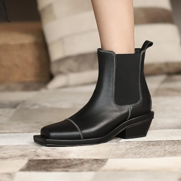 boots retro genuuine leather shoes woman elastic band square toe thick heels ankle 2021 autumn winter working, Black
boots retro genuuine leather shoes woman elastic band square toe thick heels ankle 2021 autumn winter working, Black