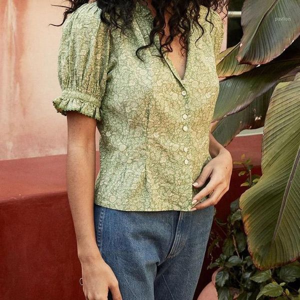 women shirt spring/summer 2020 new shirt fashionable sweet green floral v-neck printed puff sleeve short-sleeved, White
women shirt spring/summer 2020 new shirt fashionable sweet green floral v-neck printed puff sleeve short-sleeved, White