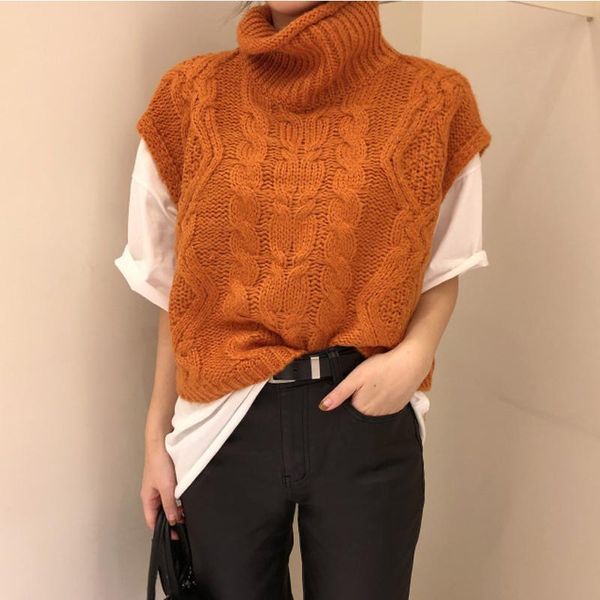 women's sweaters fashion knitted vest sweater turtleneck sleeveless loose vents female pullovers women clothing, White;black
women's sweaters fashion knitted vest sweater turtleneck sleeveless loose vents female pullovers women clothing, White;black